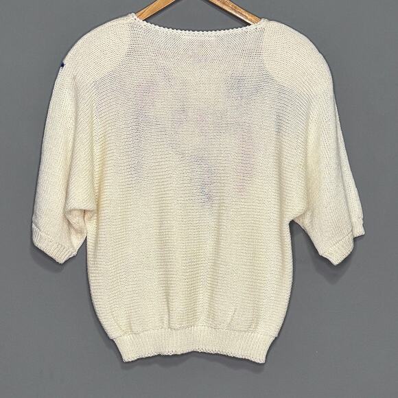 Vintage 80s Organically Grown 1/4 Sleeve Floral Sweater With Shoulder Pads. - Picture 4 of 4